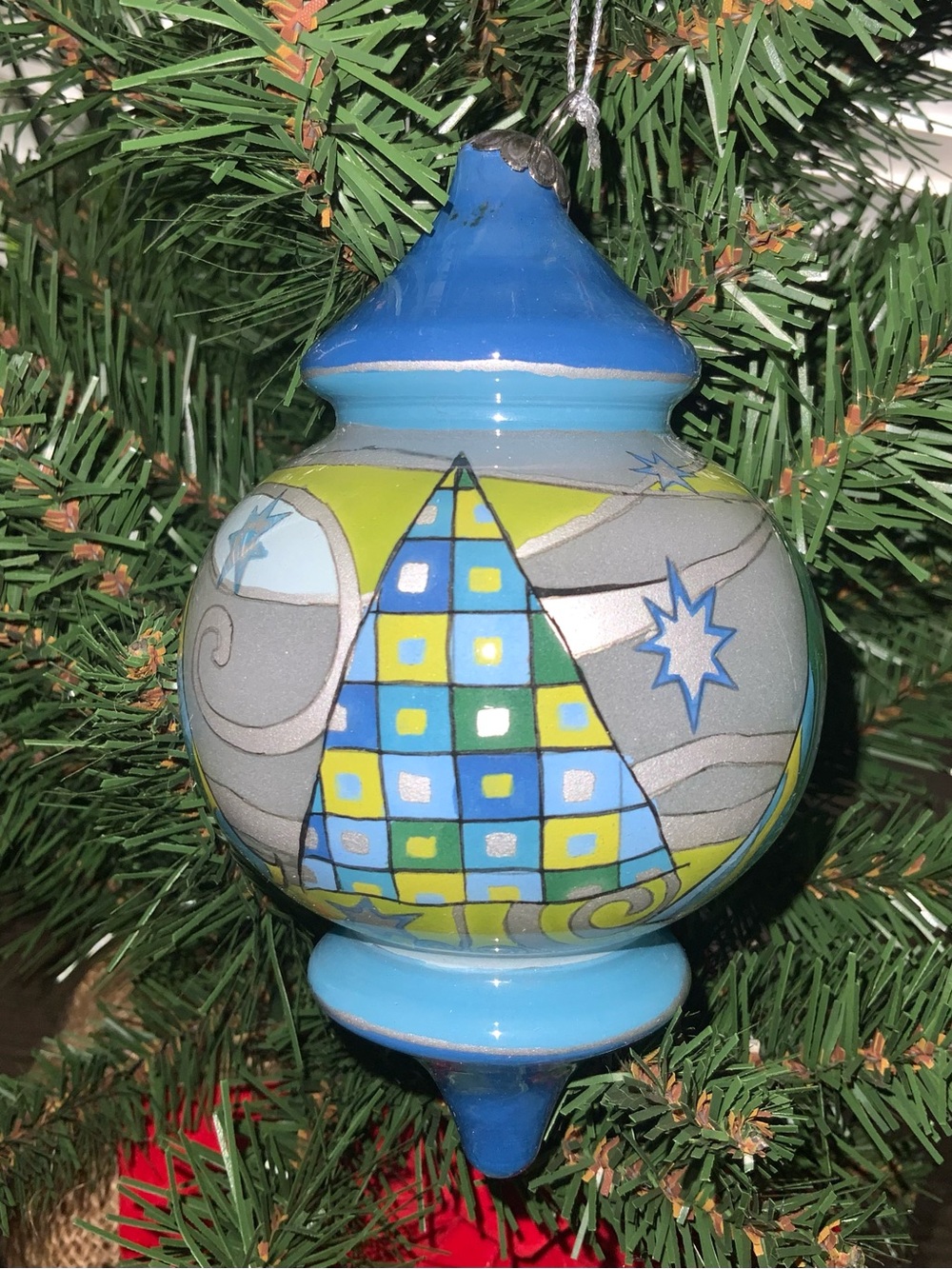 Pier 1 Li Bien 2006 Glass Ornament Reverse Hand Painted Christmas Trees